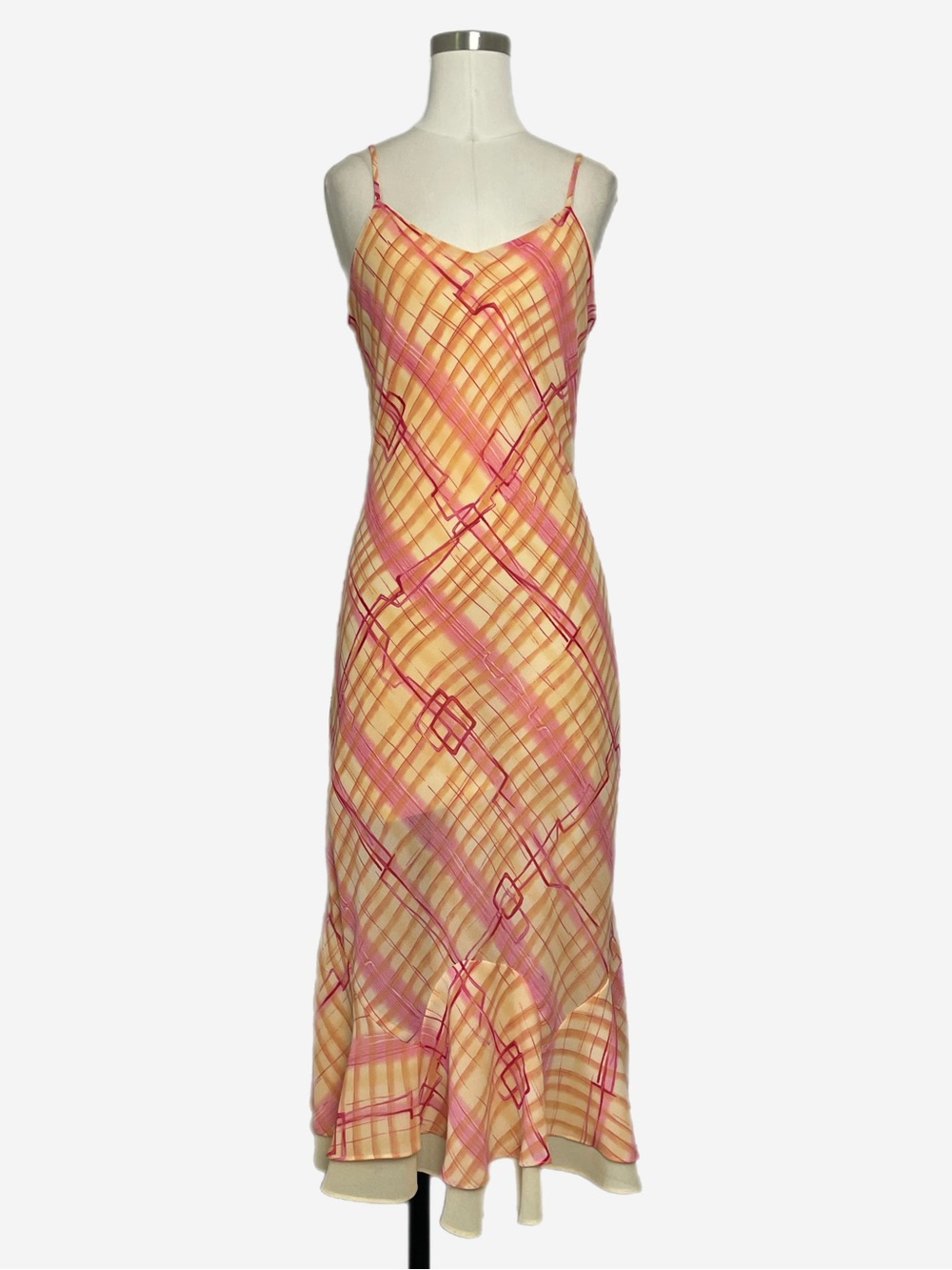 Vintage Y2K Sharon Max NWT Deadstock Orange pink geometric layered midi dress S - Picture 2 of 12